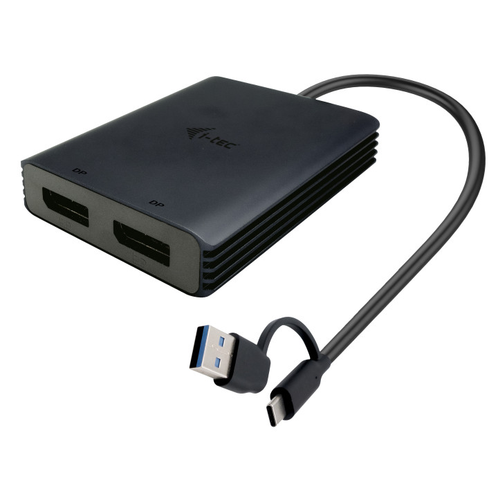 i-tec CADUAL4KDP adaptador de cabo de vídeo 0,27 m USB Type-A USB Type-C 2 x DisplayPort Preto