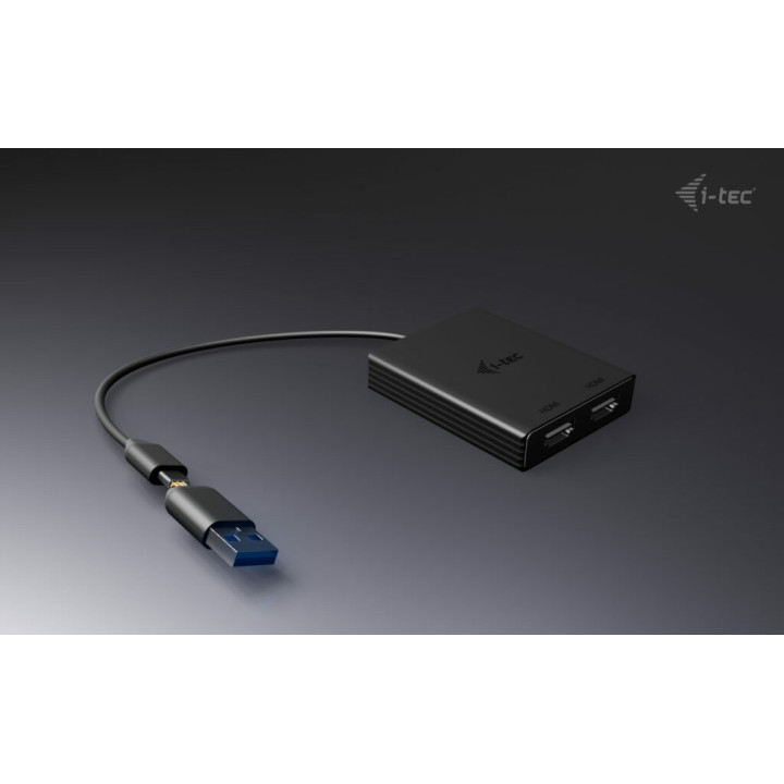 i-tec CADUAL4KHDMI adaptador de cabo de vídeo 0,27 m USB Type-A USB Type-C 2 x HDMI Preto