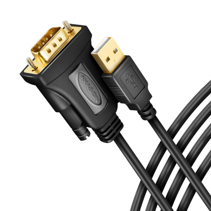 Axagon ADS-1PQN USB-A 2.0 - serial RS-232 DB9-M FTDI adapter cable 1.5m - Adapter - Digital Daten cabo de série Preto 1,5 m USB