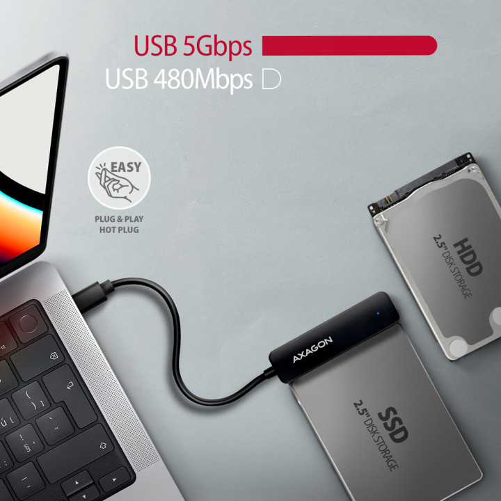 Axagon ADSA-FP2C USB-C 5Gbps - SATA 6G, 2.5 SSD HDD SLIM adapter - Adapter - Digital Daten placa adaptador de interface