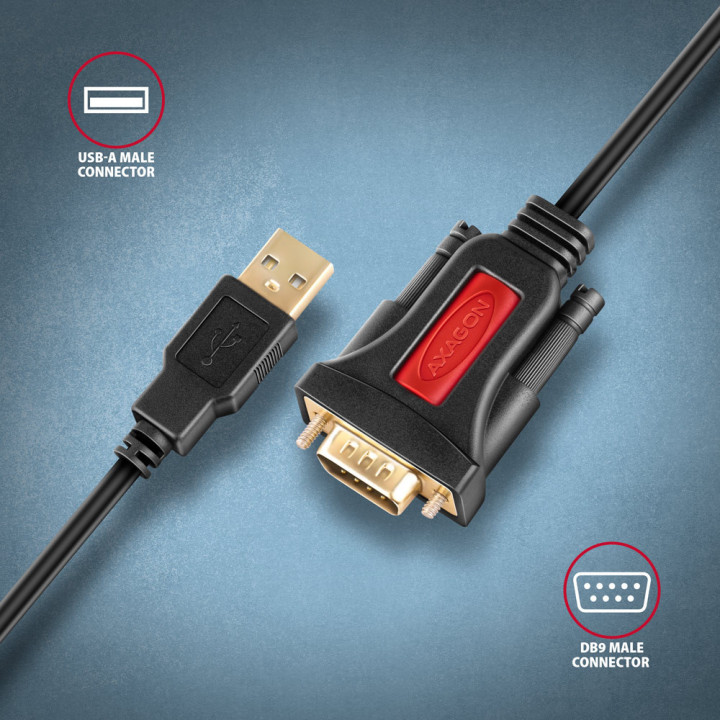 Axagon ADS-1PSN USB-A 2.0 - serial RS-232 DB9-M Prolific adapter cable 1.5m - Adapter - Digital Daten cabo de série Preto 1,5 m