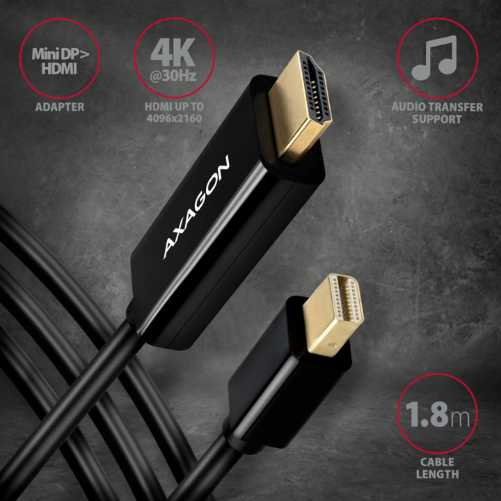 Axagon RVDM-HI14C2 Mini-DisplayPort zu HDMI Adapterkabel 4K 30 Hz 180 cm lang - Kabel - Digital Display Video 1,8 m Mini