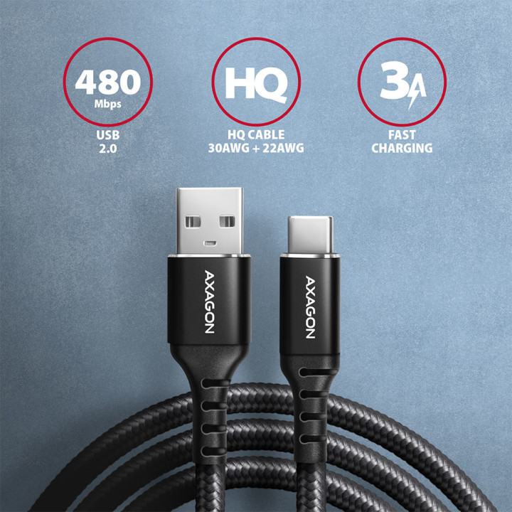 Axagon BUCM-AM15AB cabo USB USB 2.0 1,5 m USB A USB C Preto