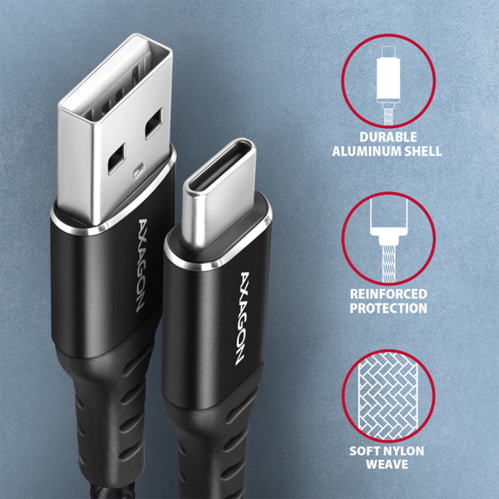 Axagon BUCM-AM20AB cabo USB USB 2.0 2 m USB A USB C Preto