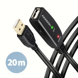 Axagon ADR-220 USB 2.0 A-M - A-F active extension repeater cable 20m - Kabel - Digital Daten cabo USB USB A Preto