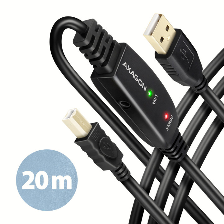 Axagon ADR-220B USB 2.0 A-M - B-M active connecting repeater cable 20m - Kabel - Digital Daten cabo USB USB A USB B Preto