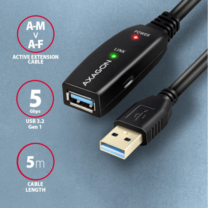 Axagon ADR-305 USB 3.2 Gen 1 A-M - A-F active extension repeater cable 5m - Kabel - Digital Daten cabo USB USB 3.2 Gen 1 (3.1
