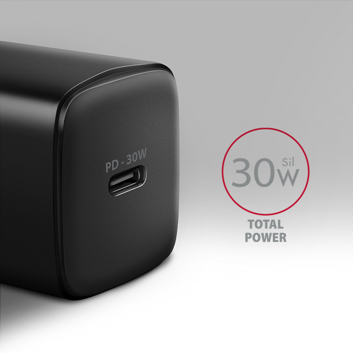 Axagon ACU-PD30 kroviklis jungiama tinkl PD 30W, 1x port USB-C, PD3.0 QC3.0 AFC FCP Apple Juoda Telemóvel, Smartphone,