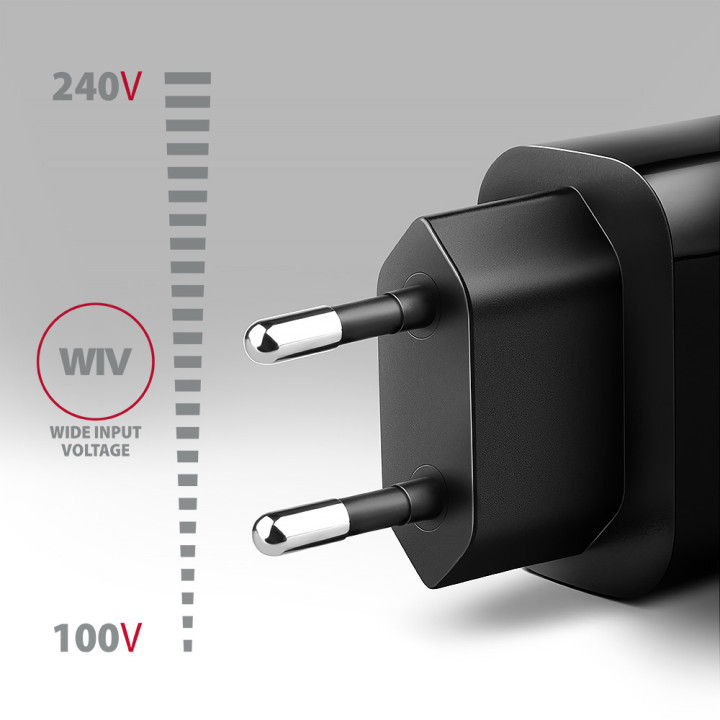 Axagon ACU-QC18 kroviklis jungiama tinkl QC 18W, 1x port USB-A, QC3.0 AFC FCP SMART Juoda Telemóvel, Power bank, Smartphone,
