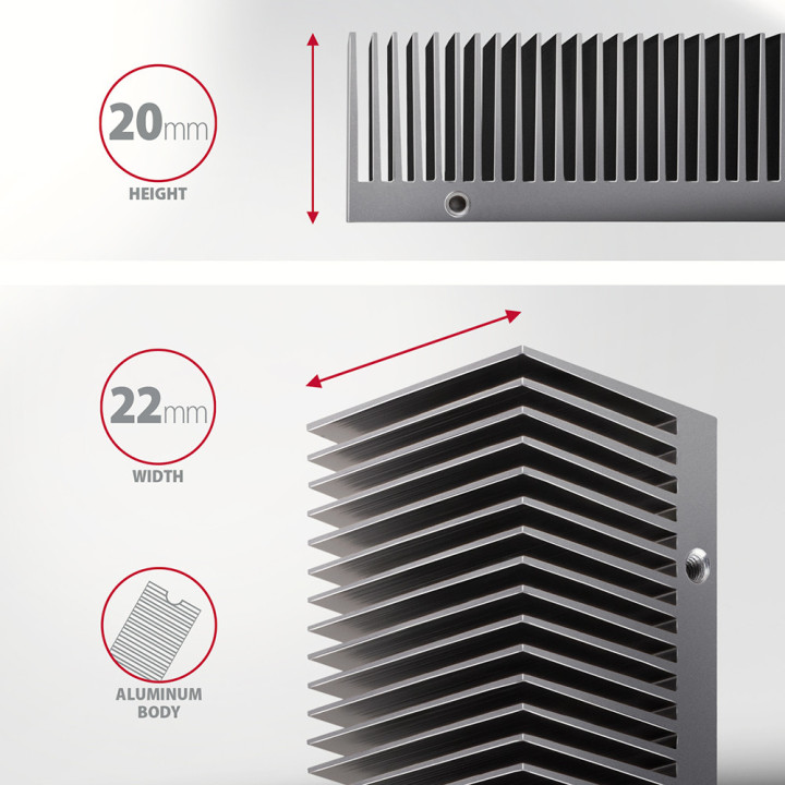 Axagon CLR-M2XT M.2 SSD Passivkühler Aluminium - 2280 M.2 NVMe SSD, Disco de estado sólido (SSD) Dissipador de calor Radiador