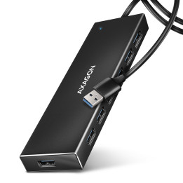 Axagon HUE-F7A 7x USB 3.2 Gen 1 ALU FLAT hub micro power IN 1m USB-A USB 3.2 Gen 1 (3.1 Gen 1) Type-A 5000 Mbit s Preto
