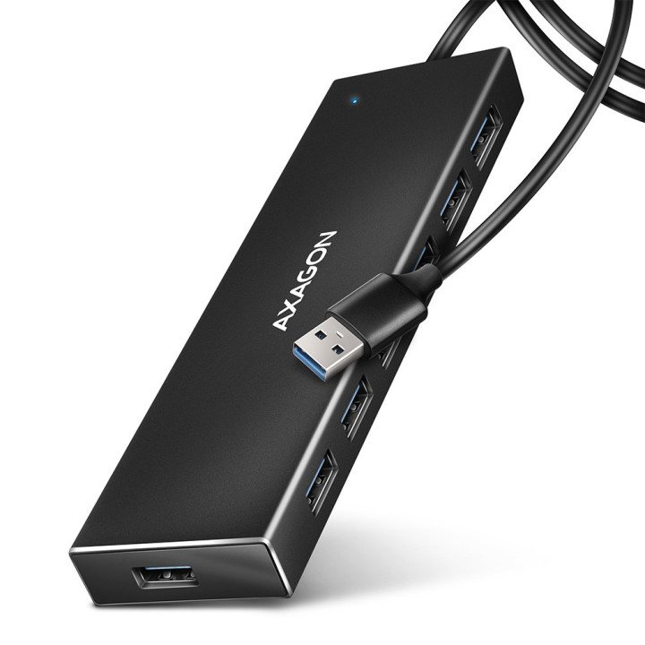 Axagon HUE-F7A 7x USB 3.2 Gen 1 ALU FLAT hub micro power IN 1m USB-A USB 3.2 Gen 1 (3.1 Gen 1) Type-A 5000 Mbit s Preto