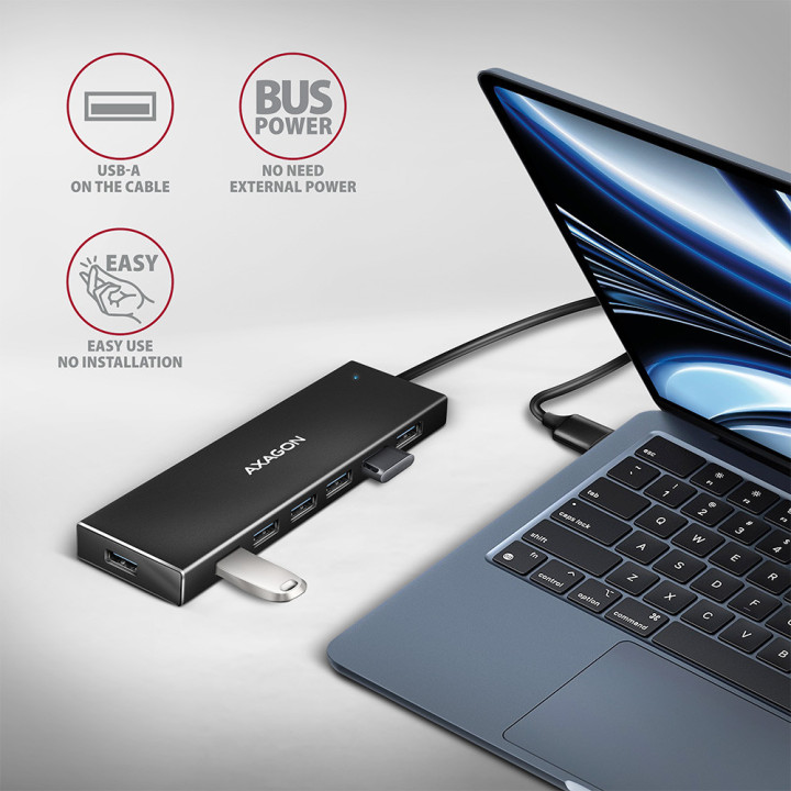 Axagon HUE-F7A 7x USB 3.2 Gen 1 ALU FLAT hub micro power IN 1m USB-A USB 3.2 Gen 1 (3.1 Gen 1) Type-A 5000 Mbit s Preto