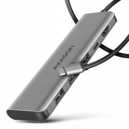 Axagon HMC-5H USB-C 3.2 Gen 1 hub 3x USB-A 4K HDMI PD 100W - Silber Com fios USB 3.2 Gen 1 (3.1 Gen 1) Type-C Prateado