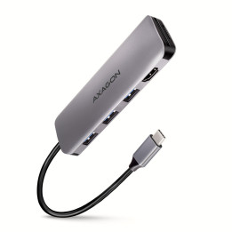 Axagon HMC-HCR3A 3x USB-A+ HDMI+ SD microSD USB-C 3.2 Gen 1 hub 20cm Com fios USB 3.2 Gen 1 (3.1 Gen 1) Type-A Cinzento