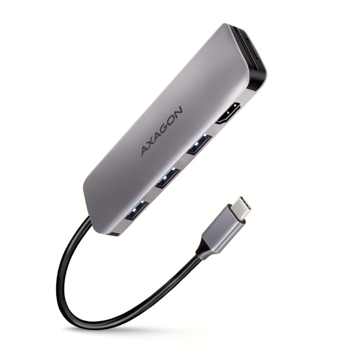Axagon HMC-HCR3A 3x USB-A+ HDMI+ SD microSD USB-C 3.2 Gen 1 hub 20cm Com fios USB 3.2 Gen 1 (3.1 Gen 1) Type-A Cinzento