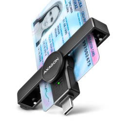 Axagon CRE-SMPC USB-C Smart card ID card PocketReader leitor de smart card Interior USB Type-C Preto