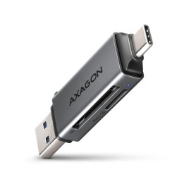 Axagon CRE-DAC USB-C+ USB-A 5 Gbps MINI card reader 2-slot & lun SD microSD leitor de cartões USB 3.0 Type-A Type-C Cinzento