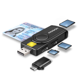 Axagon CRE-SMP2A USB Smart card & SD microSD SIM PocketReader leitor de smart card Interior USB 2.0 Preto
