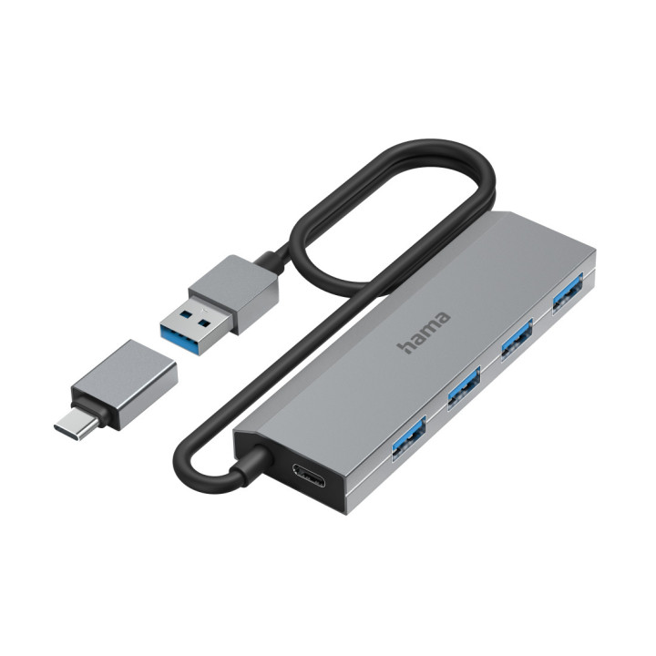 Hama 00200138 hub de interface USB 3.2 Gen 1 (3.1 Gen 1) Type-A + Type-C 5000 Mbit s Antracite, Cinzento