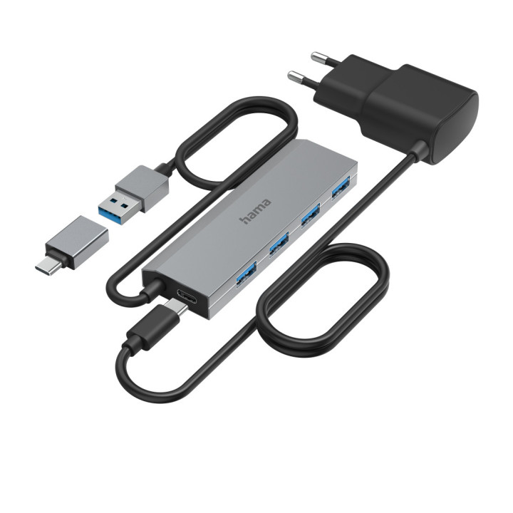 Hama 00200138 hub de interface USB 3.2 Gen 1 (3.1 Gen 1) Type-A + Type-C 5000 Mbit s Antracite, Cinzento