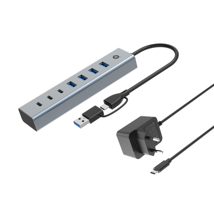 Conceptronic HUBBIES20GP hub de interface USB 3.2 Gen 1 (3.1 Gen 1) Type-C 5000 Mbit s Cinzento