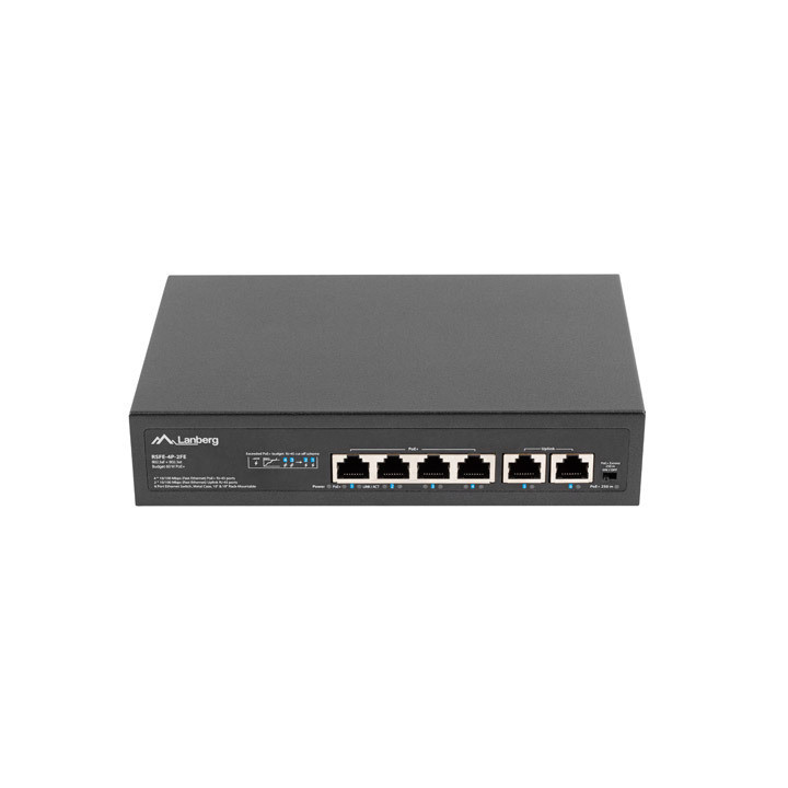 Lanberg RSFE-4P-2FE-60 switch de rede Não-gerido Fast Ethernet (10 100) Power over Ethernet (PoE) 1U Preto