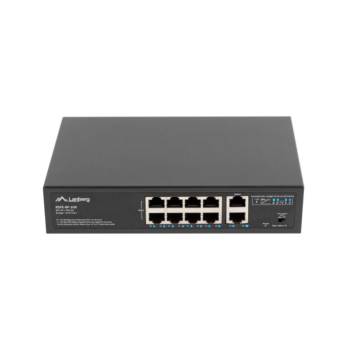 Lanberg RSFE-8P-2GE-120 switch de rede Não-gerido Gigabit Ethernet (10 100 1000) Power over Ethernet (PoE) 1U Preto