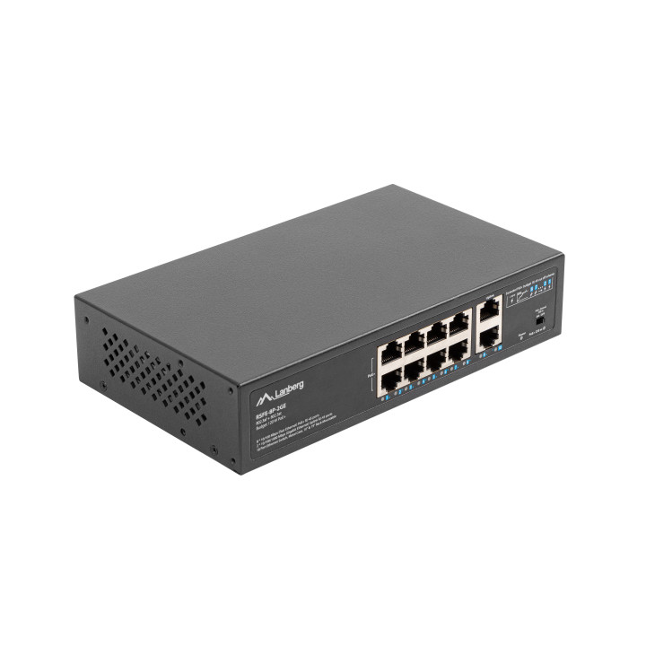 Lanberg RSFE-8P-2GE-120 switch de rede Não-gerido Gigabit Ethernet (10 100 1000) Power over Ethernet (PoE) 1U Preto