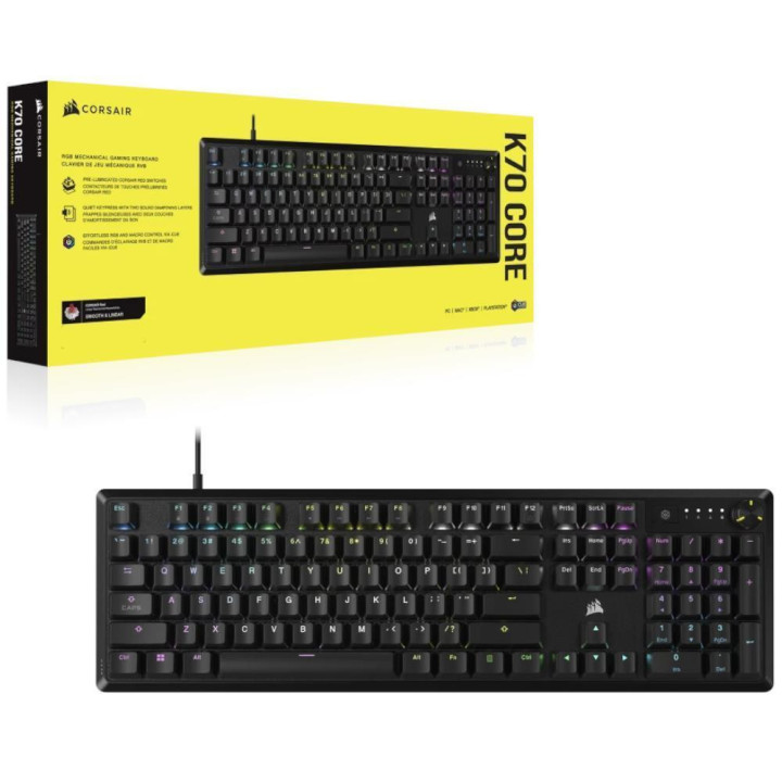 Teclado Gaming Corsair K70 CORE RGB USB QWERTY PT Preto
