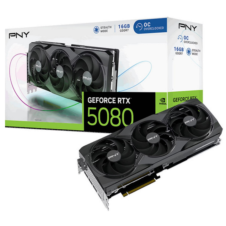 Gráfica PNY GeForce RTX 5080 Overclocked Triple Fan GPU NVIDIA 16 GB