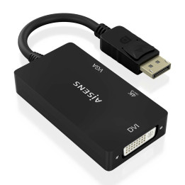 AISENS A125-0861 adaptador de cabo de vídeo 0,15 m DisplayPort VGA + HDMI + DVI Preto