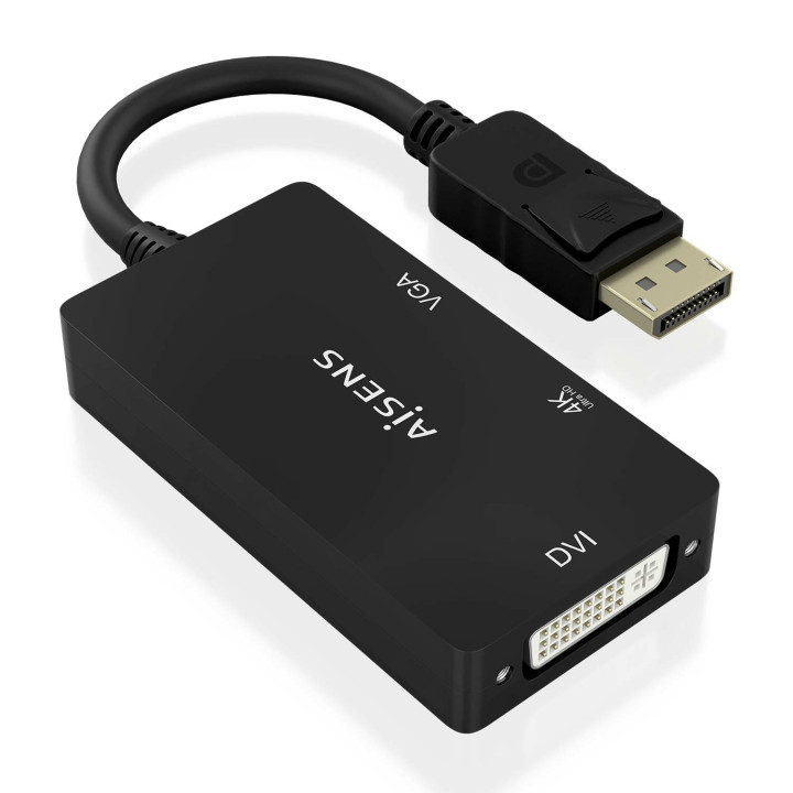AISENS A125-0861 adaptador de cabo de vídeo 0,15 m DisplayPort VGA + HDMI + DVI Preto