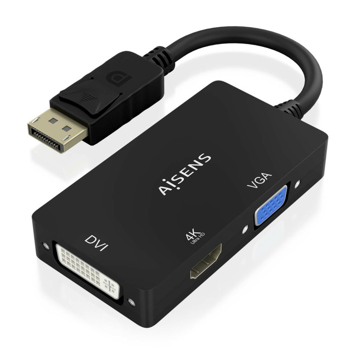 AISENS A125-0861 adaptador de cabo de vídeo 0,15 m DisplayPort VGA + HDMI + DVI Preto