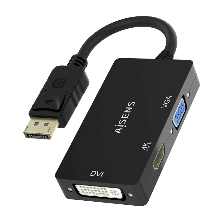 AISENS A125-0861 adaptador de cabo de vídeo 0,15 m DisplayPort VGA + HDMI + DVI Preto