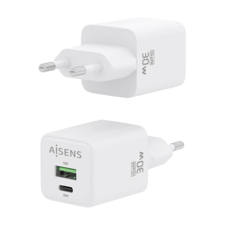 AISENS ASCH-30W2P037-W carregador de dispositivos móveis Universal Branco AC Carregamento rápido Interior
