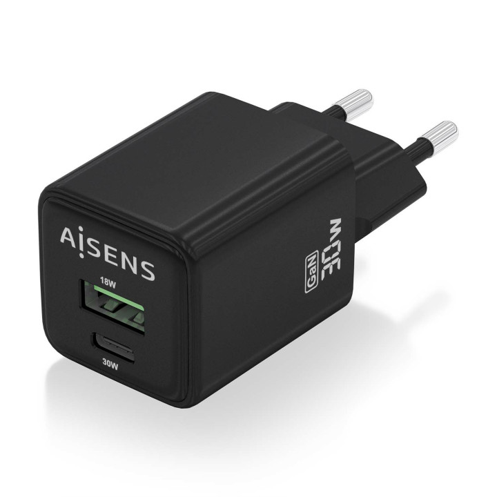 AISENS ASCH-30W2P038-BK carregador de dispositivos móveis Universal Preto AC Carregamento rápido Interior