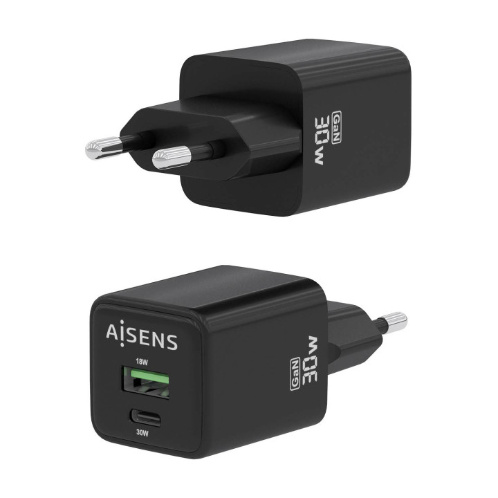 AISENS ASCH-30W2P038-BK carregador de dispositivos móveis Universal Preto AC Carregamento rápido Interior