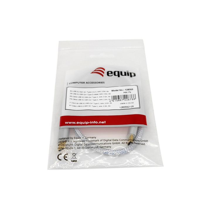 Equip 128355 Cabo USB 3.2 Gen 2 C para C, M M, 0,5 m, PD 100W , 4K 60Hz, 10Gbps, branco