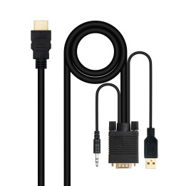 Nanocable 10.15.4350 adaptador de cabo de vídeo 1,8 m HDMI Type A (Standard) VGA (D-Sub) + 3.5mm + USB Type-A