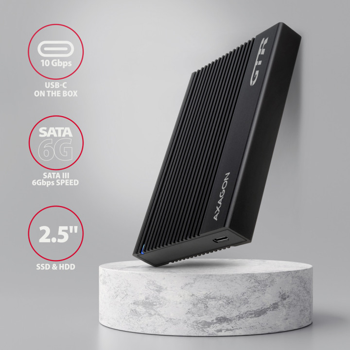 Axagon EE25-GTR USB-C 3.2 Gen 2 - SATA 6G 2.5\" externes Festplattengehäuse geriffelt Compartimento HDD SSD Preto 2.5"
