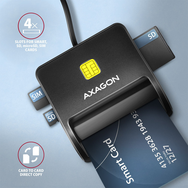 Axagon CRE-SM3SD USB Smart card & SD microSD SIM Flat leitor de smart card Interior USB 2.0 Preto