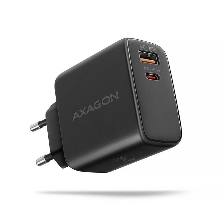 Axagon ACU-PQ45 QC 3.0, 4.0 AFC FCP PPS PD, 45W, schwarz - Netzladegerät mit USB-A und USB-C Schnittstelle Telemóvel,