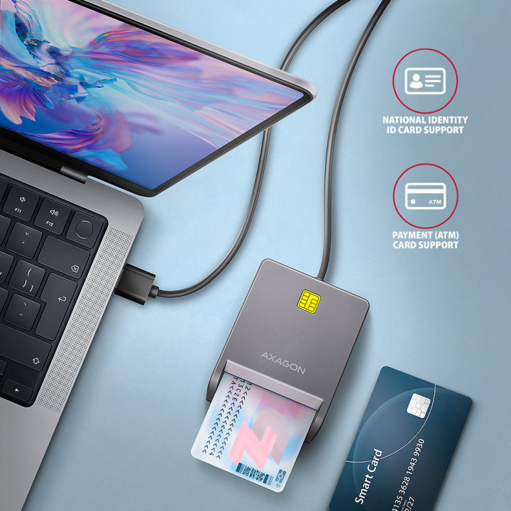 Axagon CRE-SM3T USB Smart card Flat leitor de smart card Interior USB 2.0 Preto