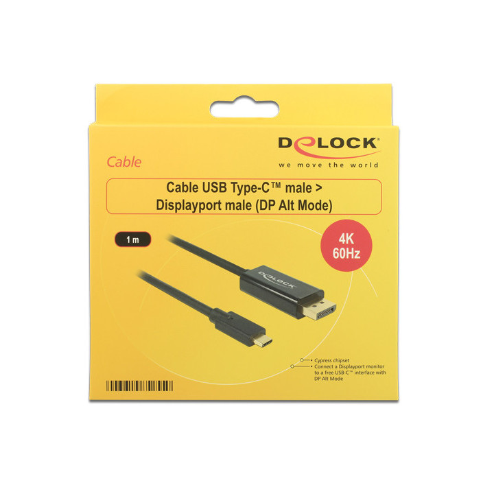DeLOCK 85255 adaptador de cabo de vídeo 1 m USB Type-C DisplayPort Preto