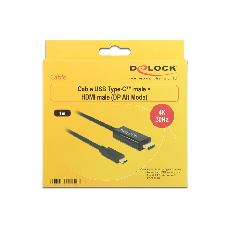 DeLOCK 85258 adaptador de cabo de vídeo 1 m USB Type-C HDMI Preto