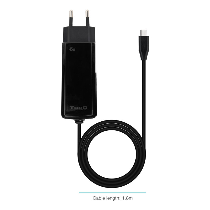 TooQ TQLC-USBCGAN45PD-C carregador de dispositivos móveis Computador portátil, Universal Preto AC Interior
