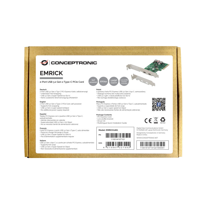 Conceptronic EMRICK08G placa adaptador de interface Interno USB 3.2 Gen 2 (3.1 Gen 2)