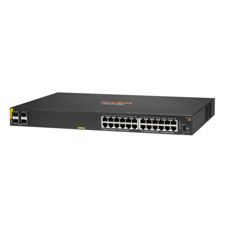 HPE Aruba Networking 6100 24G Class4 PoE 4SFP+ 370W Gerido L3 Gigabit Ethernet (10 100 1000) Power over Ethernet (PoE) 1U Preto