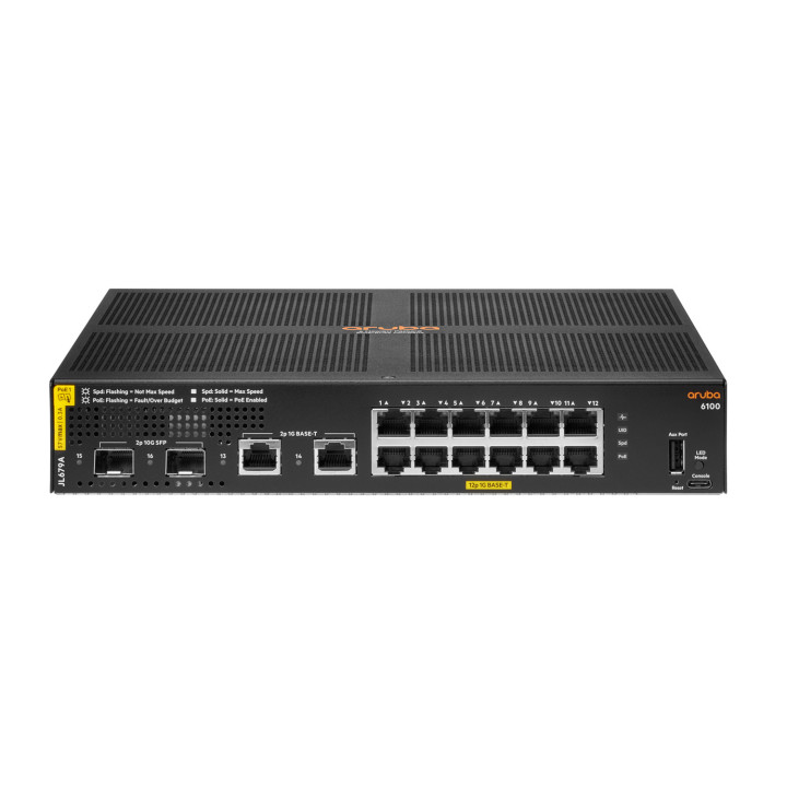 HPE Aruba Networking 6100 12G Class4 PoE 2G 2SFP+ 139W Gerido L3 Gigabit Ethernet (10 100 1000) Power over Ethernet (PoE) 1U